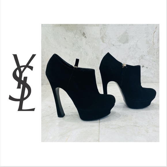 Yves Saint Laurent Shoes - YSL Palais 105 Booties Suede Platform Black {36/6}